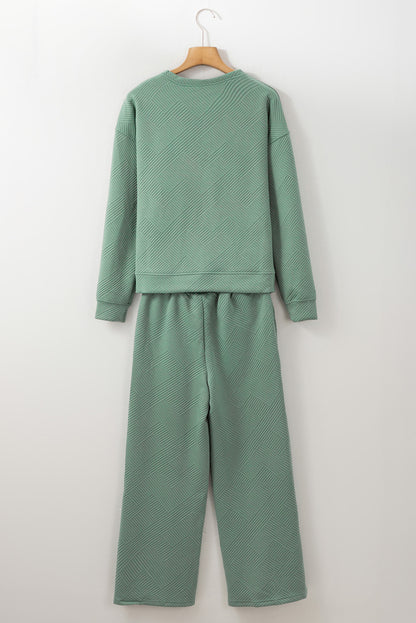 Beige Textured Loose Slouchy Long Sleeve Top and Pants Set
