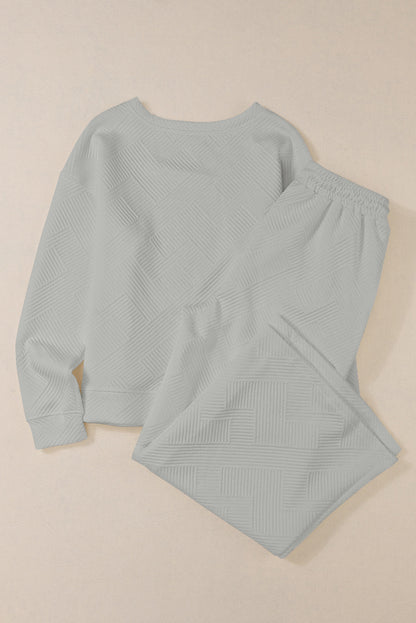 Beige Textured Loose Slouchy Long Sleeve Top and Pants Set